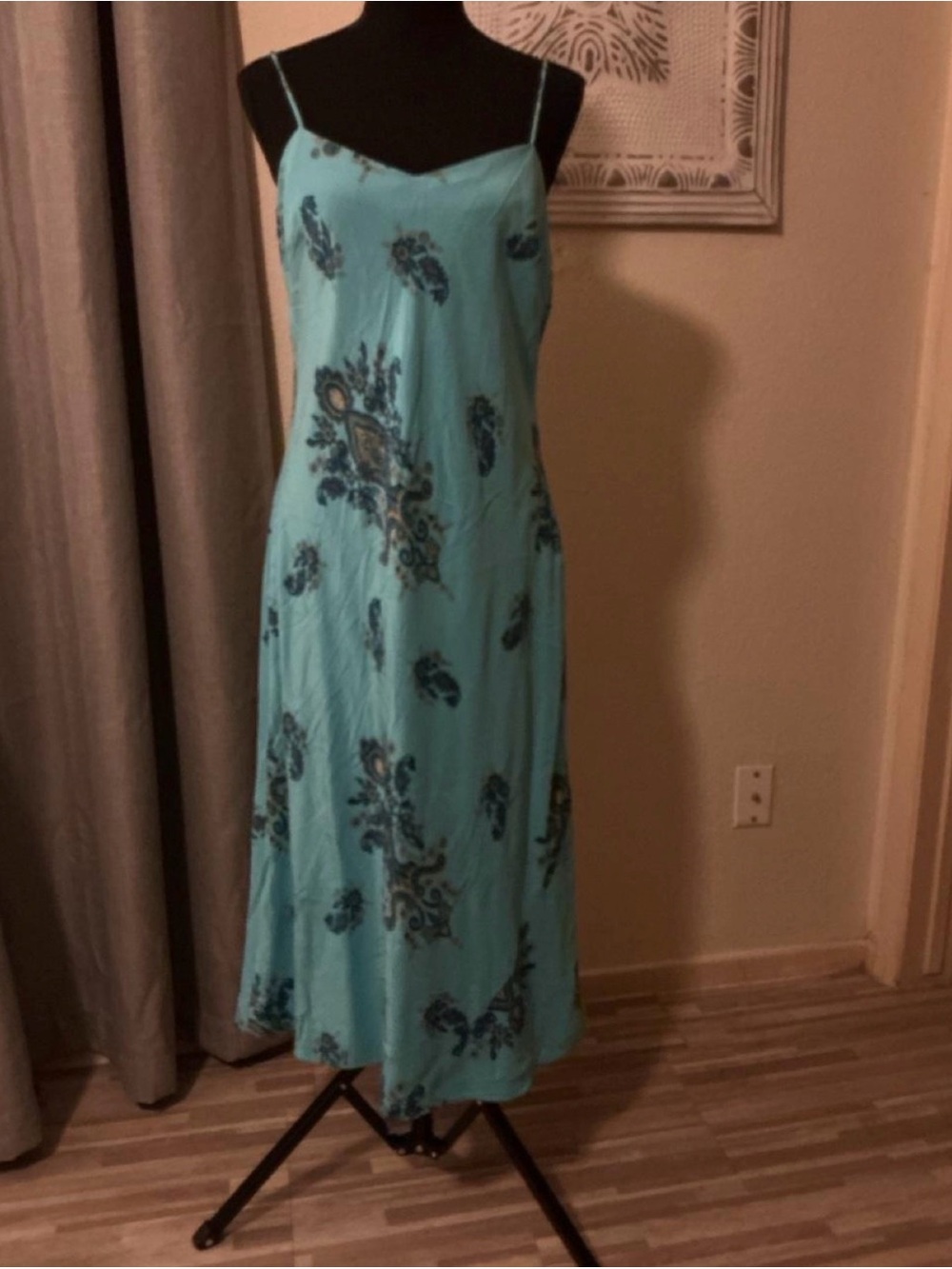 INC International Concepts Turquoise Paisley Slip Dress with Spaghetti Straps